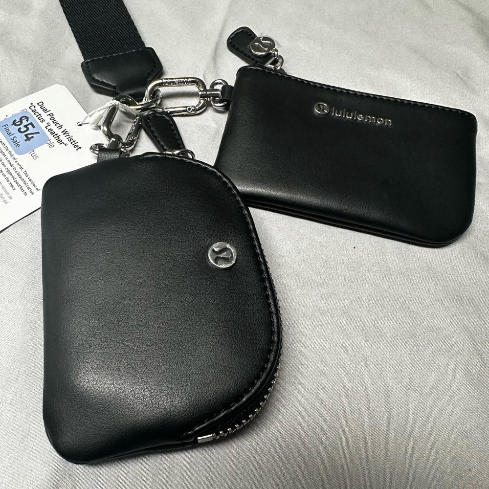 Lululemon Cactus Leather Black Dual Pouch Wristlet NWT